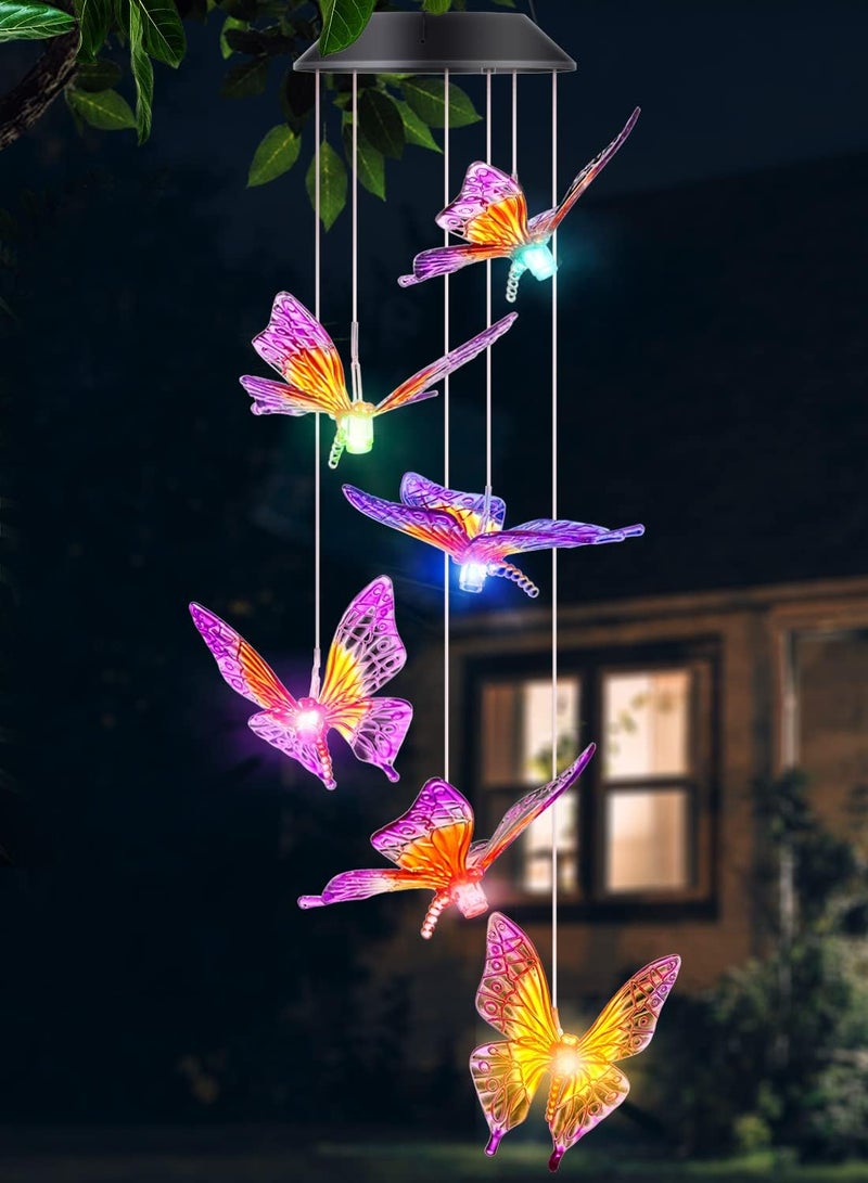 DesGully Butterfly Wind Chimes, Solar Wind Chimes/Wind Chimes for Outside Color Changing (Gifts for mom/Gift for Grandmom/Gift for Women) Thanksgiving Gift Butterfly Gift - Image 1